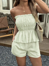 Striped Strapless Peplum Top and Shorts Two-Piece Set - Trendsi - Flyclothing LLC