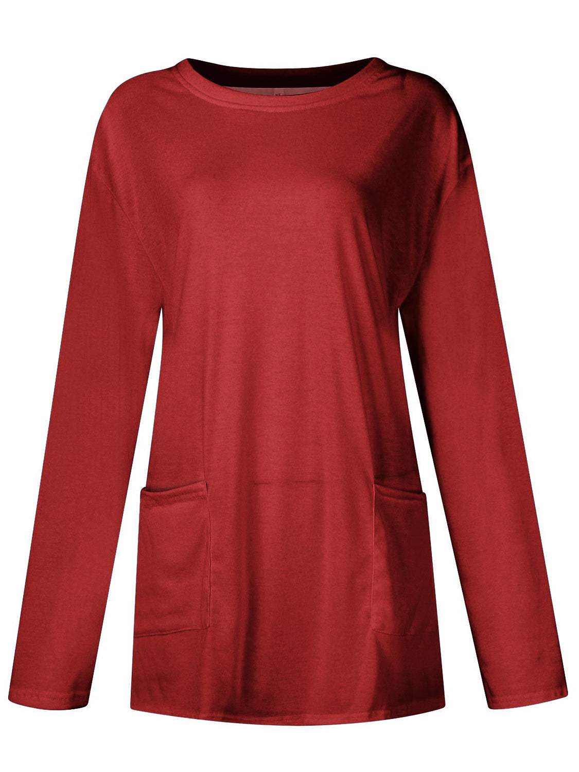 Full Size Pocketed Round Neck Long Sleeve T-Shirt - Trendsi - Flyclothing LLC
