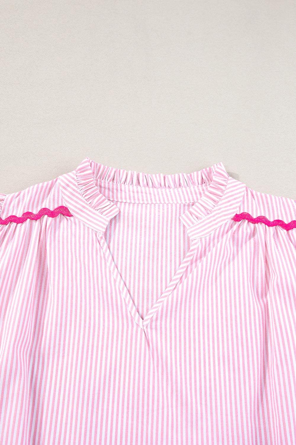Striped Notched Short Sleeve Blouse - Trendsi - Flyclothing LLC