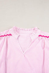 Striped Notched Short Sleeve Blouse - Trendsi - Flyclothing LLC