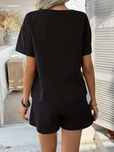 Devine Tied V-Neck Short Sleeve Top and Shorts Set - Trendsi - Flyclothing LLC