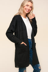 Haptics Stripe Textured Open Front Cardigan with Pockets - Trendsi