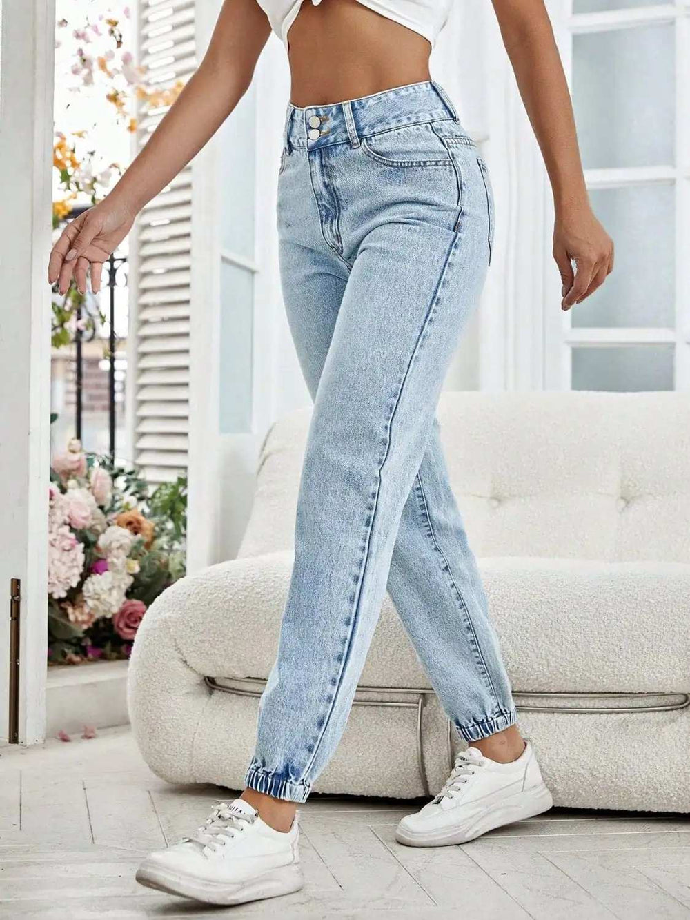 High Waist Jeans with Pockets - Trendsi - Flyclothing LLC