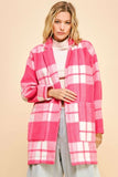 Davi & Dani Plaid Open Front Drop Shoulder Longline Coat - Trendsi