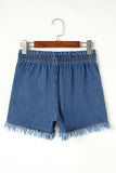 Raw Hem Drawstring High Waist Denim Shorts with Pockets - Trendsi - Flyclothing LLC