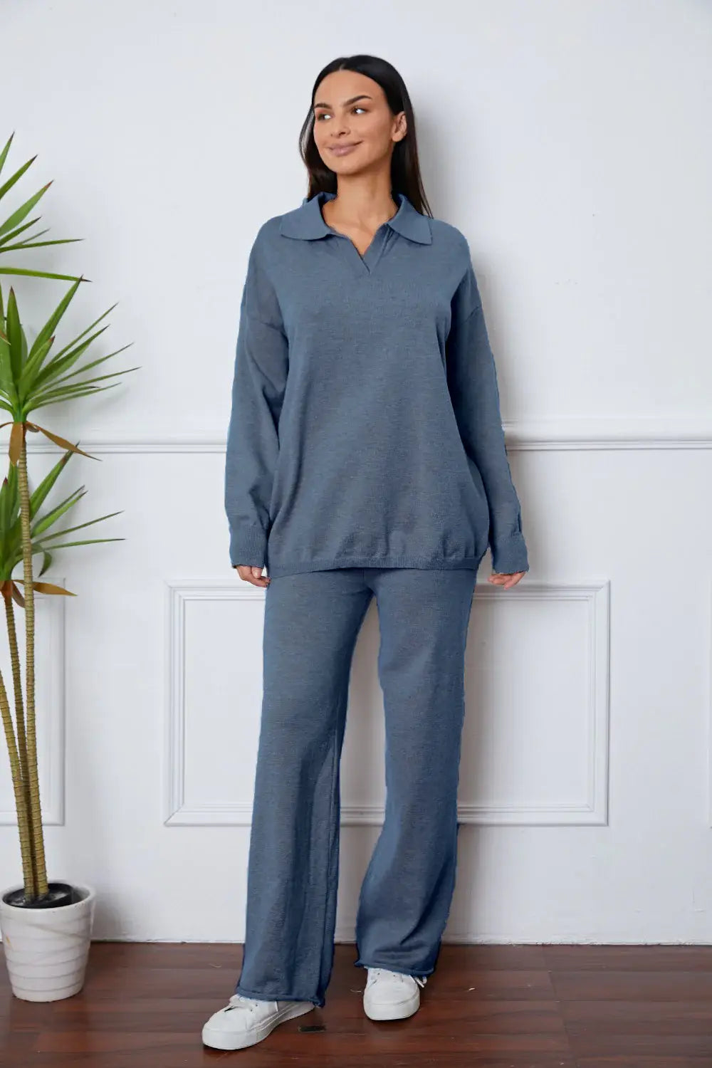 Dropped Shoulder Sweater and Long Pants Set - Trendsi - Flyclothing LLC