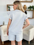 Double Take Full Size Texture Flounce Sleeve Top and Drawstring Shorts Set - Trendsi - Flyclothing LLC
