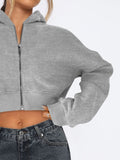 Zip Up Long Sleeve Hooded Cropped Jacket - Trendsi