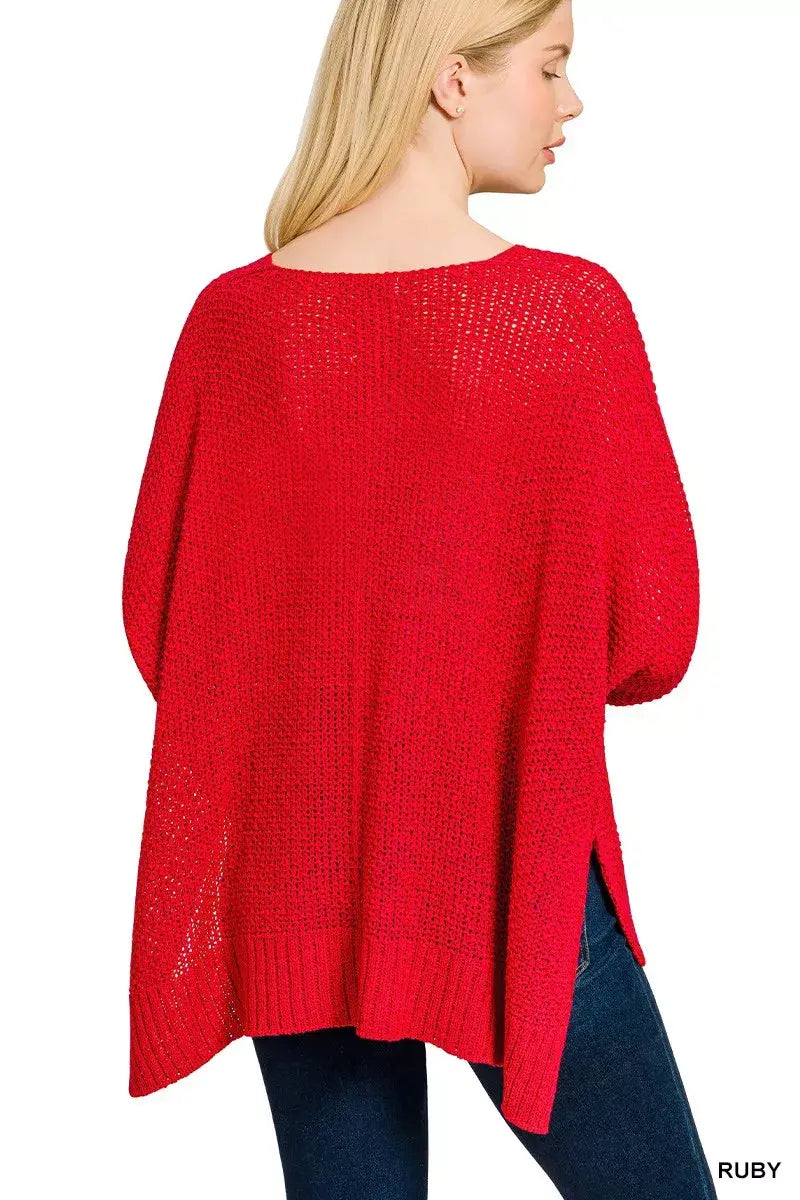 Zenana Dolman Sleeve V-Neck Sweater - Trendsi - Flyclothing LLC