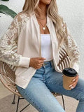Lace Baseball Collar Zip Up Jacket - Trendsi