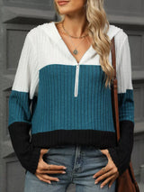 Color Block Half Zip Hooded Top - Trendsi - Flyclothing LLC