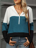 Color Block Half Zip Hooded Top - Trendsi - Flyclothing LLC