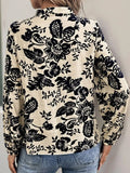 Perfee Printed Notched Long Sleeve Shirt - Trendsi