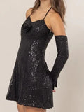HYFVE Sequin Rosette Halter Mini Dress - Trendsi