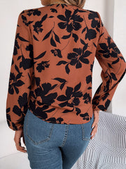 Printed V-Neck Long Sleeve Blouse - Trendsi