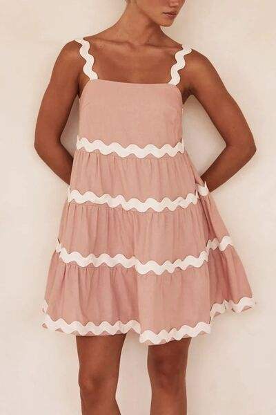 Contrast Trim Square Neck Tiered Dress - Trendsi - Flyclothing LLC