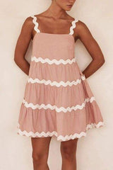 Contrast Trim Square Neck Tiered Dress - Trendsi - Flyclothing LLC