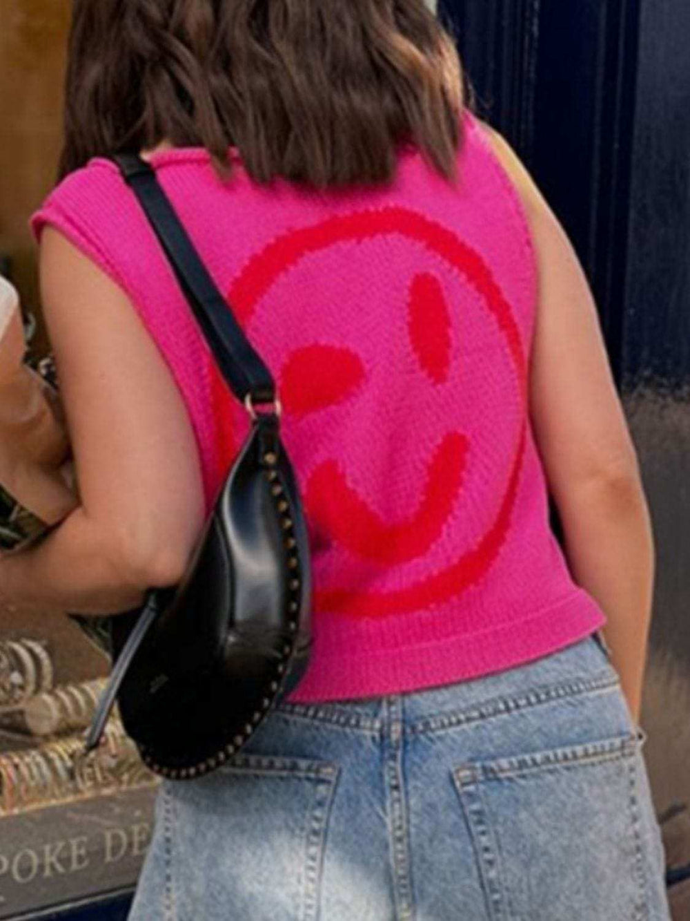 Smiley Round Neck Sweater Vest - Trendsi - Flyclothing LLC