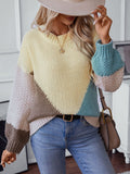 Color Block Round Neck Dropped Shoulder Sweater - Trendsi