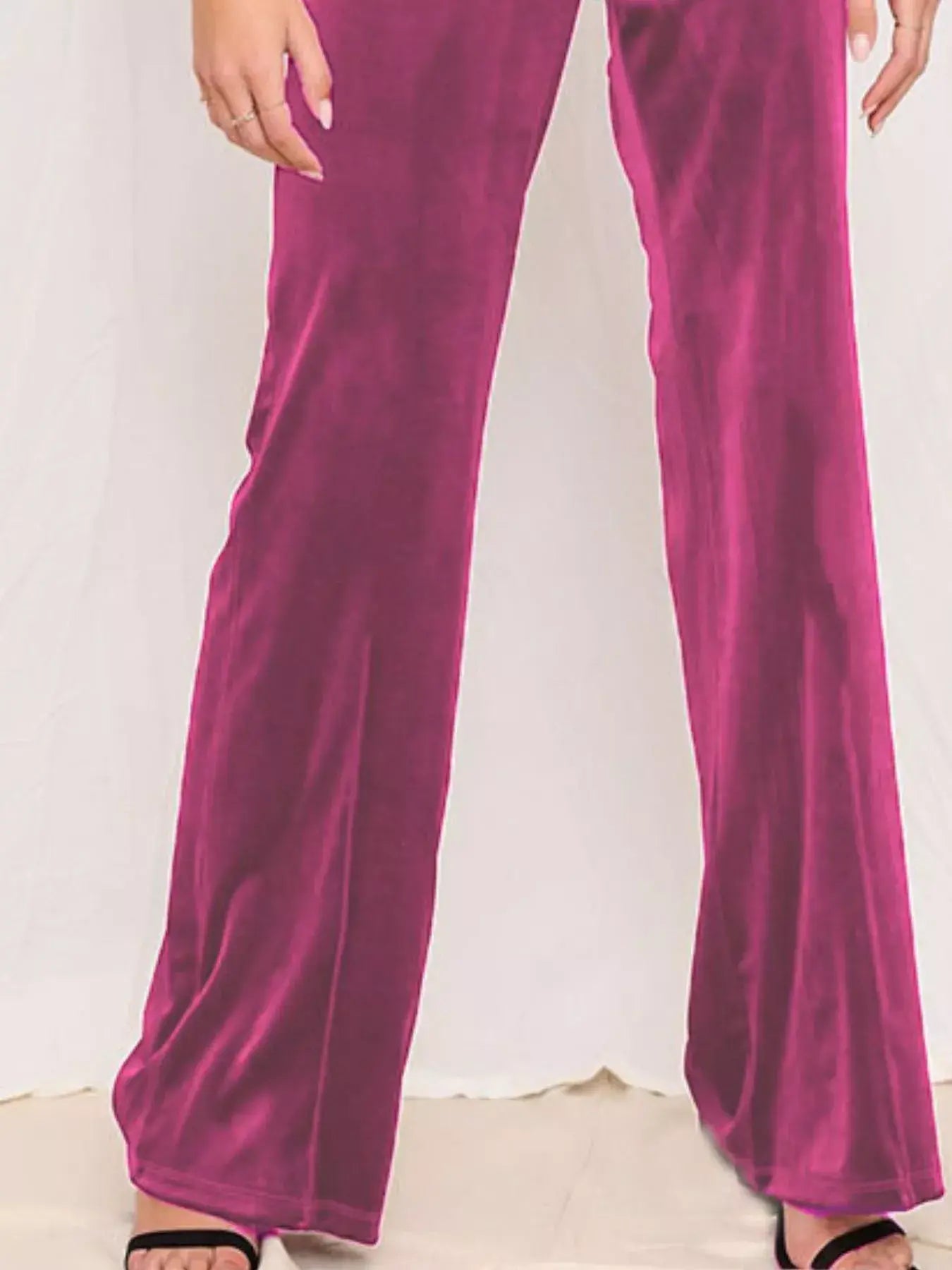 Full Size Velvet Wide Leg Pants Plus Size - Trendsi - Flyclothing LLC