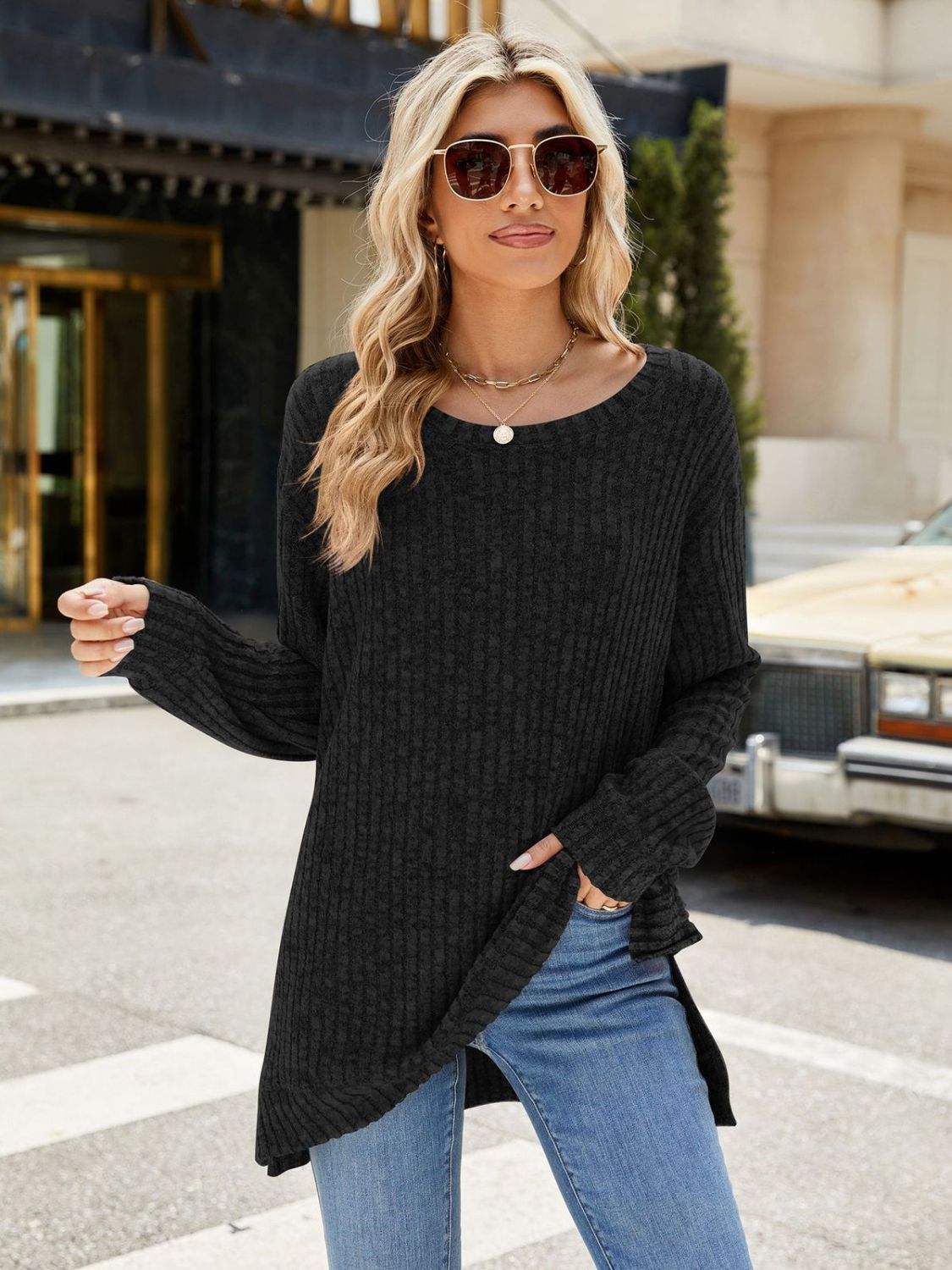 Round Neck Long Sleeve T-Shirt - Trendsi - Flyclothing LLC
