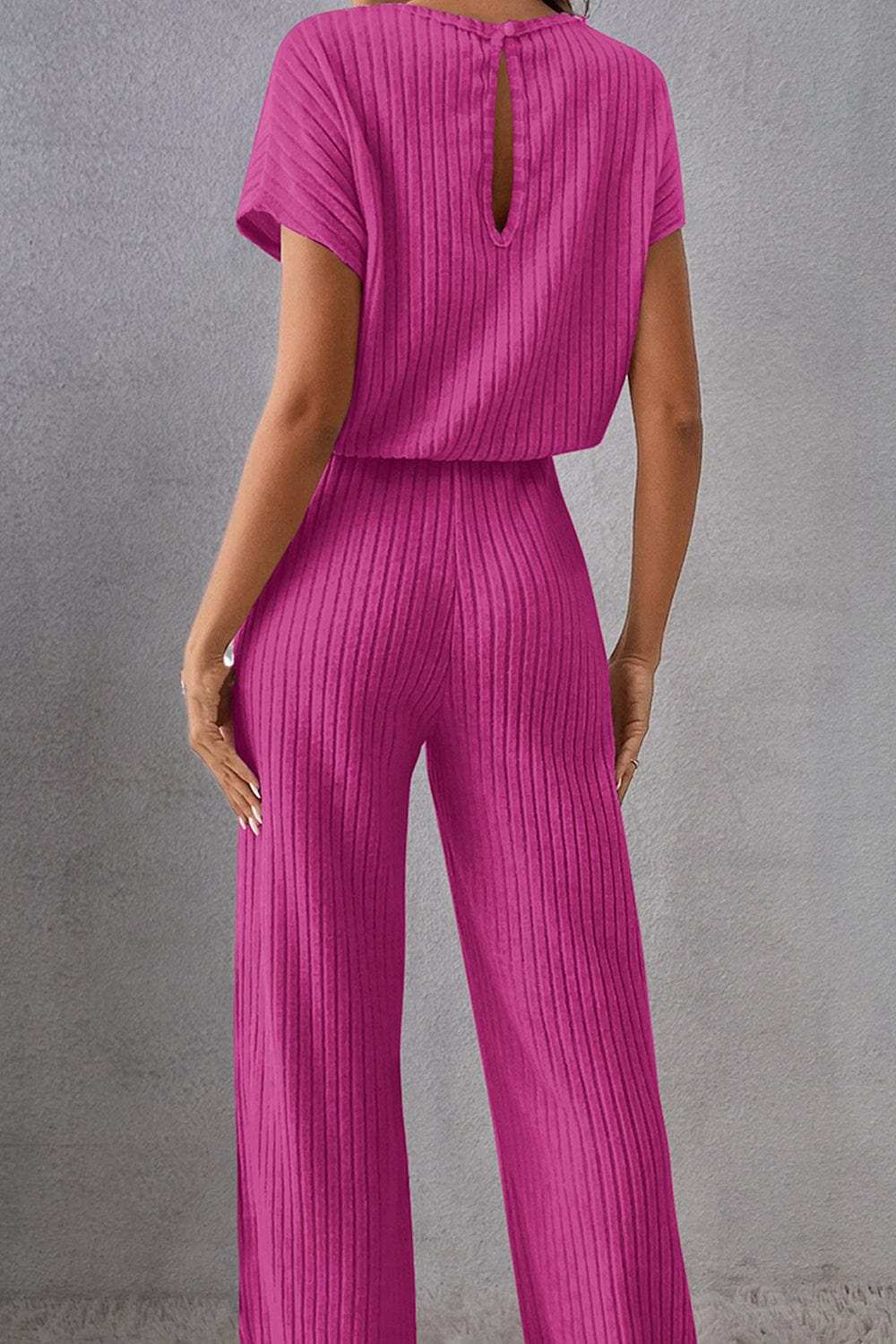 Round Neck Short Sleeve Jumpsuit - Trendsi - Flyclothing LLC