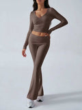 Devine Ruched Long Sleeve Top and Pants Set - Trendsi - Flyclothing LLC