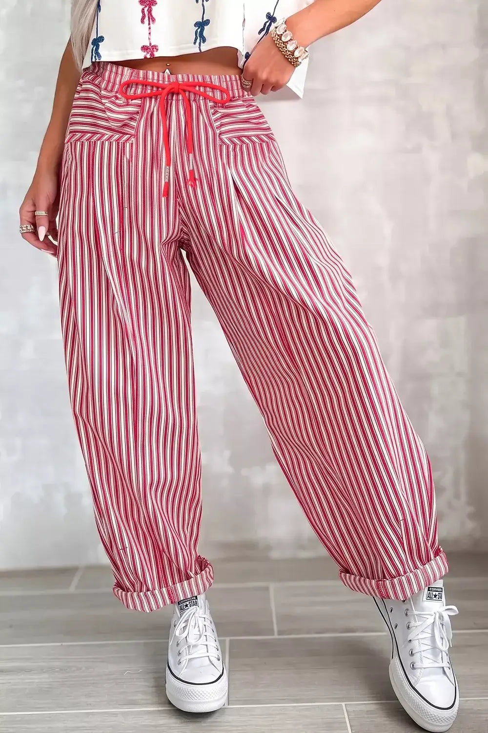 Stripe Drawstring Casual Loose Pants - Trendsi - Flyclothing LLC