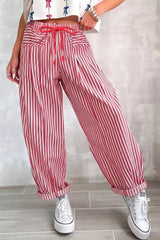 Stripe Drawstring Casual Loose Pants - Trendsi - Flyclothing LLC