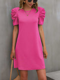 Round Neck Puff Sleeve Mini Dress - Trendsi - Flyclothing LLC
