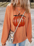 Halloween Sequined Pumpkin Ribbed Round Neck Sweatshirt - Trendsi - Flyclothing LLC