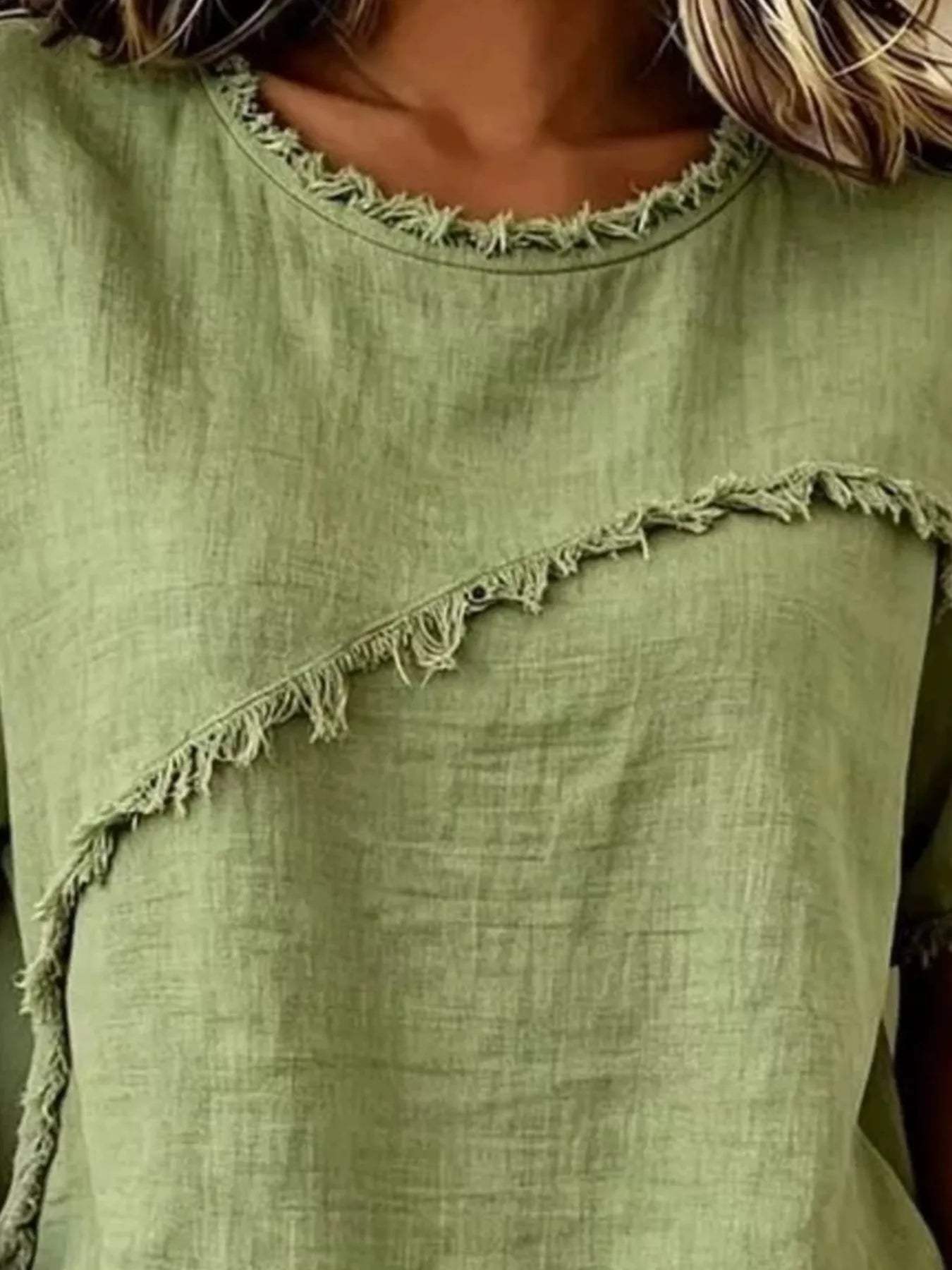 Full Size Frayed Hem Short Sleeve Top Plus Size - Trendsi - Flyclothing LLC
