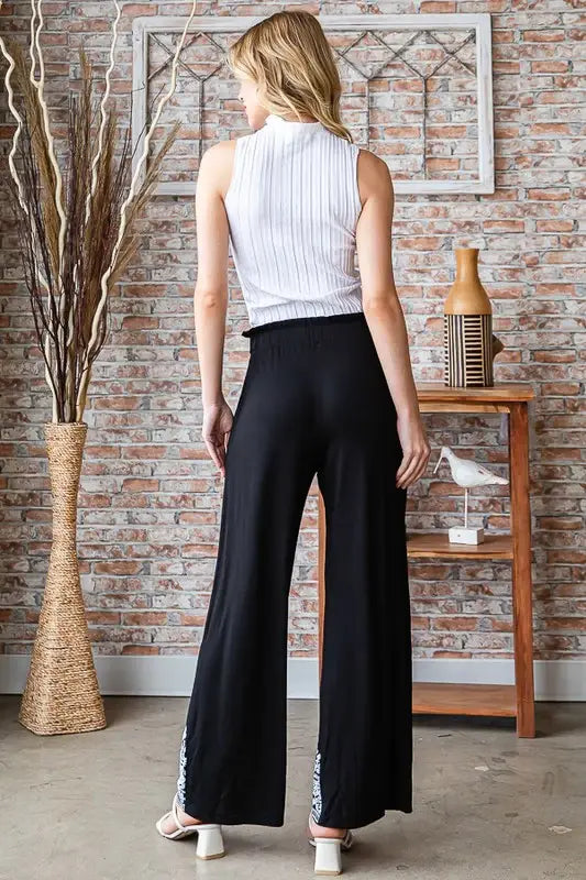 Heimish Full Size Solid Damask Casual Pants Plus Size - Trendsi - Flyclothing LLC