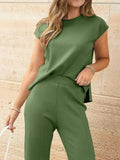 Casual Solid Color Cap Sleeve Top and Pants Knit Set - Trendsi - Flyclothing LLC