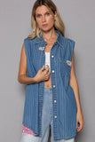 POL Button Down Sleeveless Striped Denim Shirt - Trendsi