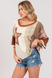 SAGE + FIG Round Neck Plaid Star Patch T-Shirt - Trendsi