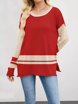 Color Block Side Slit Sweater - Trendsi - Flyclothing LLC