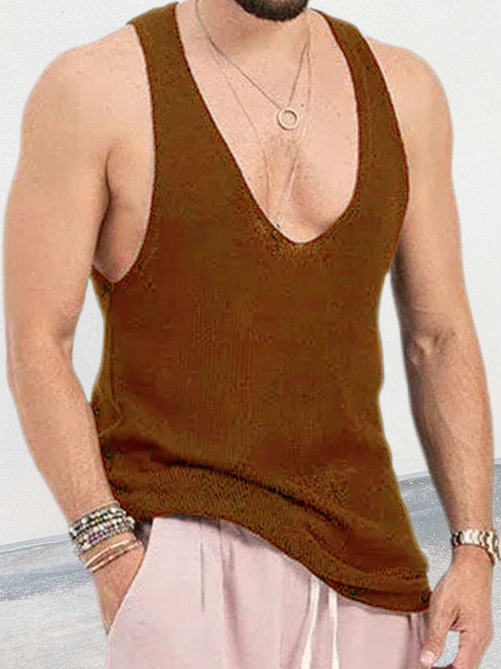 Men's Scoop Neck Knit Tank - Trendsi - Flyclothing LLC