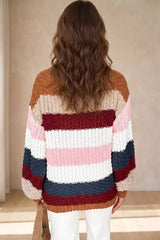 Striped Knit Dropped Shoulder Round Neck Sweater - Trendsi - Flyclothing LLC