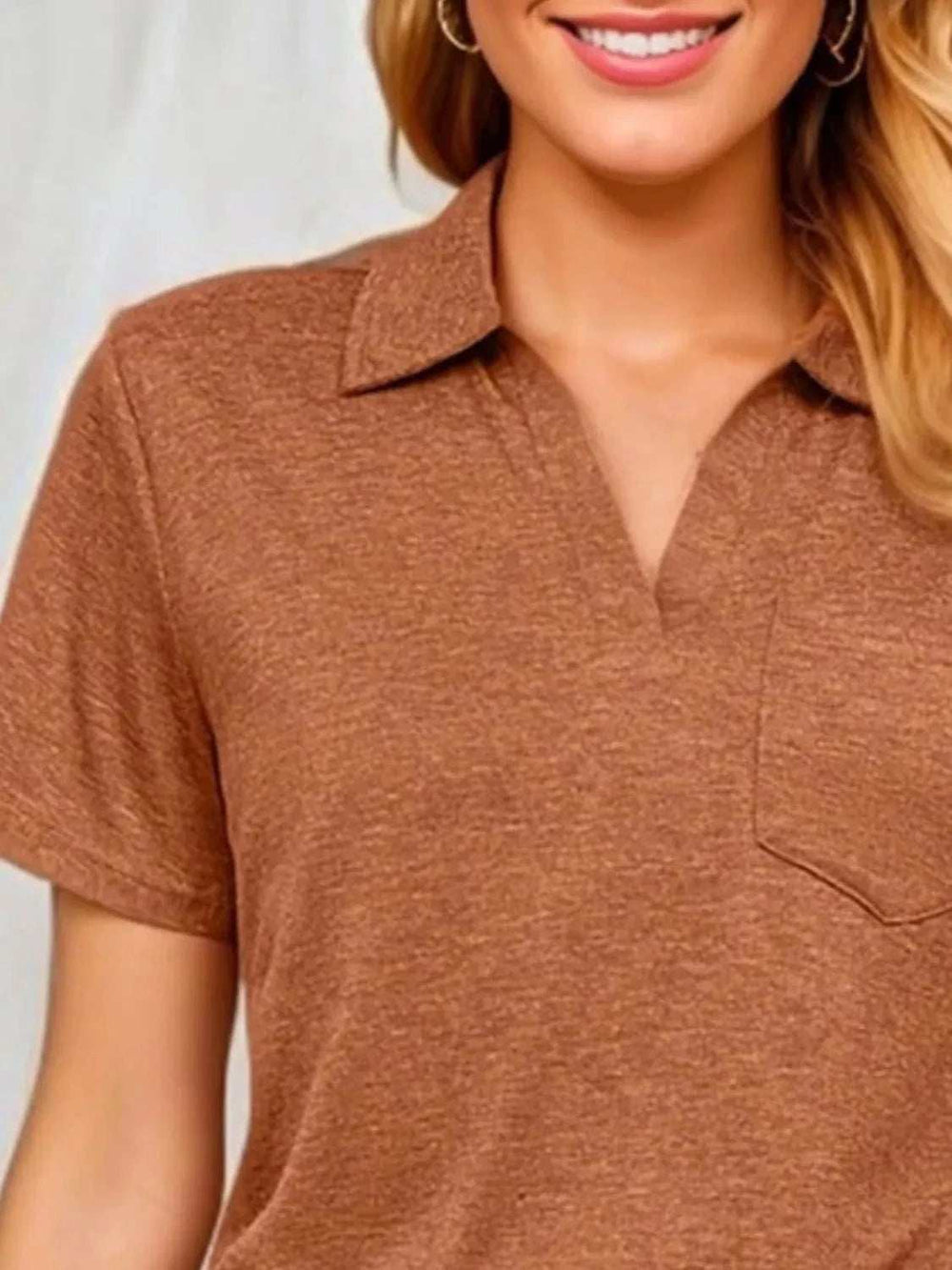 Johnny Collar Short Sleeve Top - Trendsi - Flyclothing LLC