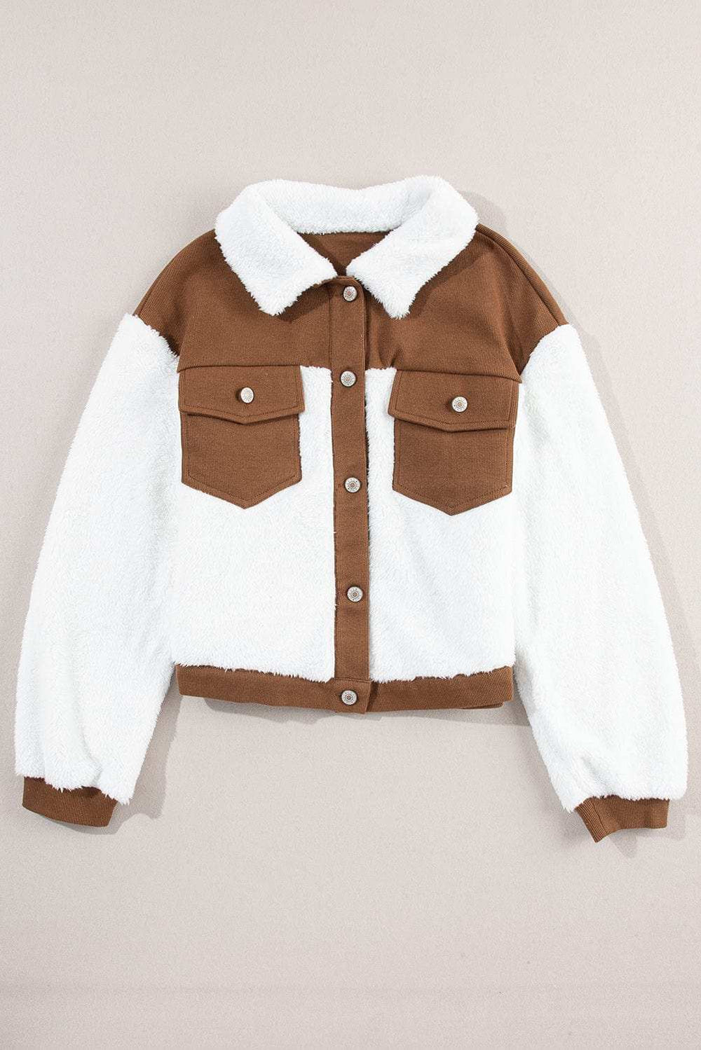 Corduroy Contrast Patchwork Fuzzy Jacket - Trendsi - Flyclothing LLC