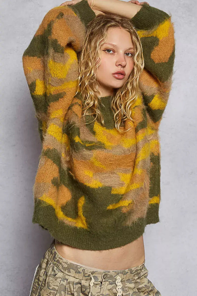 POL Mock Neck Abstract Colorblock Pattern Sweater - Trendsi - Flyclothing LLC