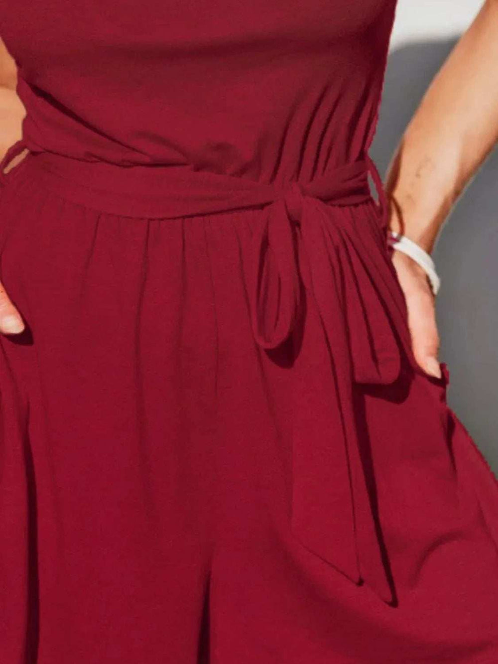 Single Shoulder Tie Waist Romper - Trendsi - Flyclothing LLC