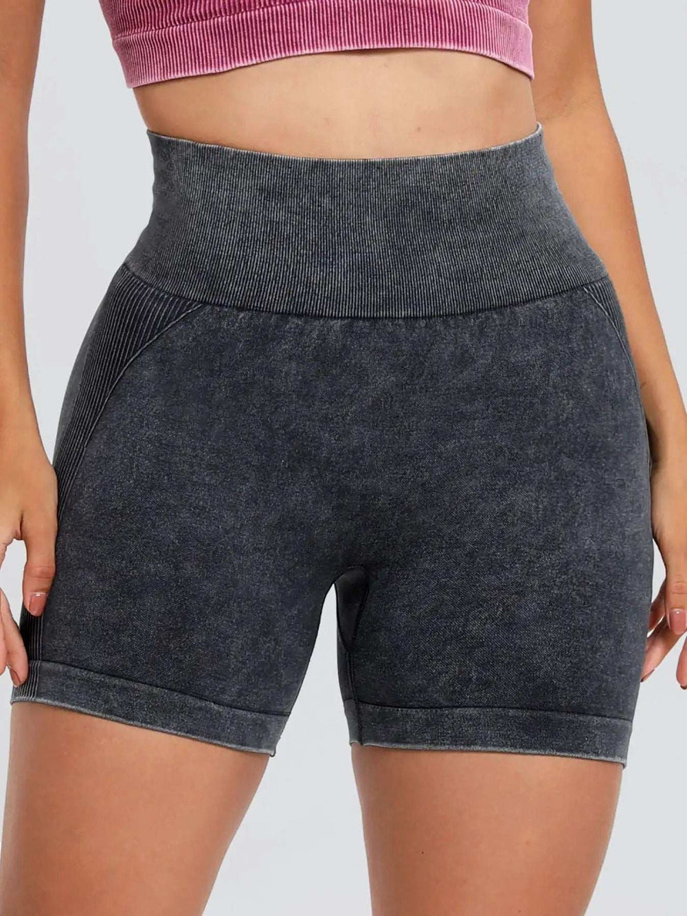 Washed High Waist Active Shorts - Trendsi - Flyclothing LLC