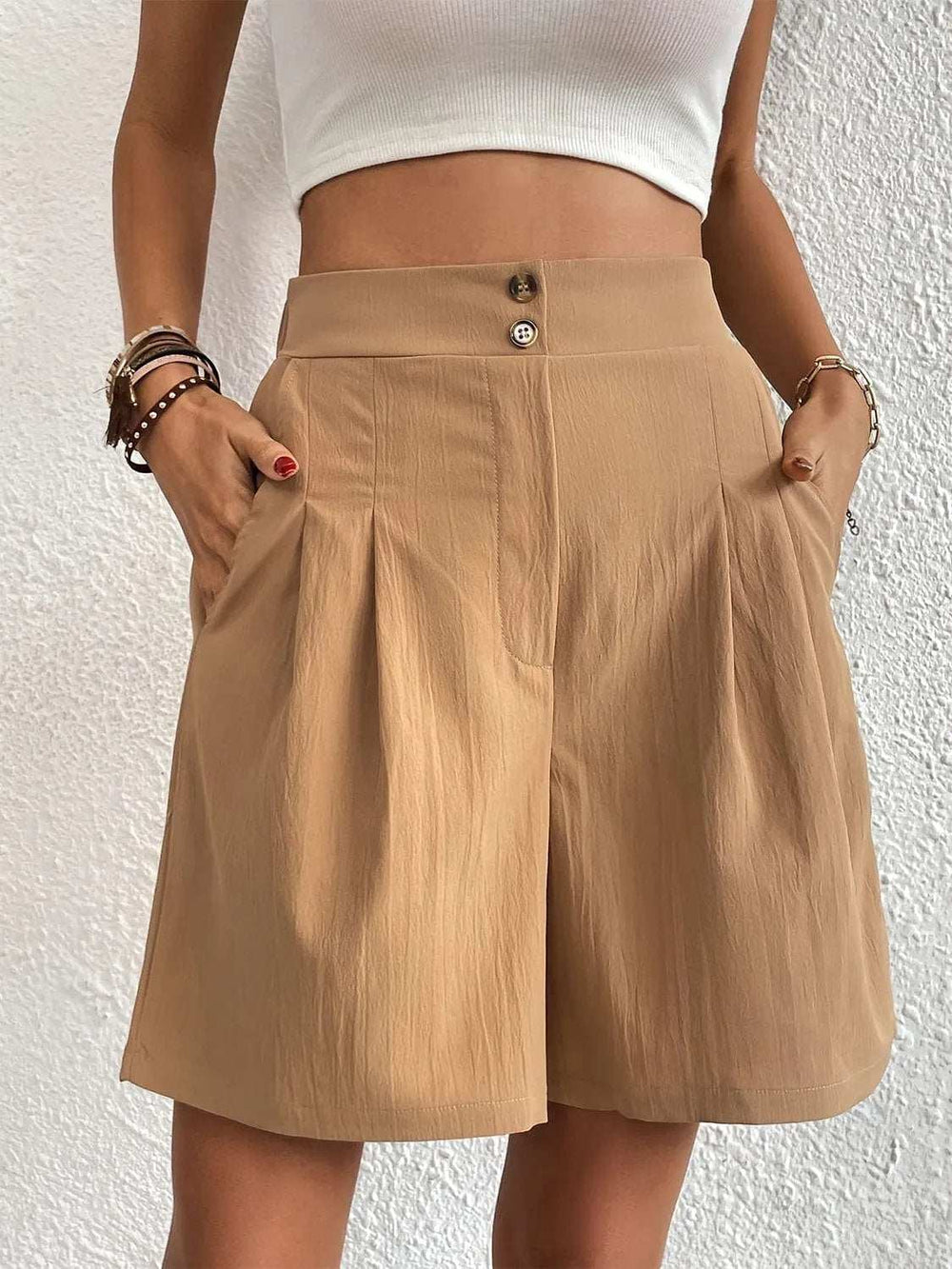 Pocketed Half Elastic Waist Shorts - Trendsi - Flyclothing LLC