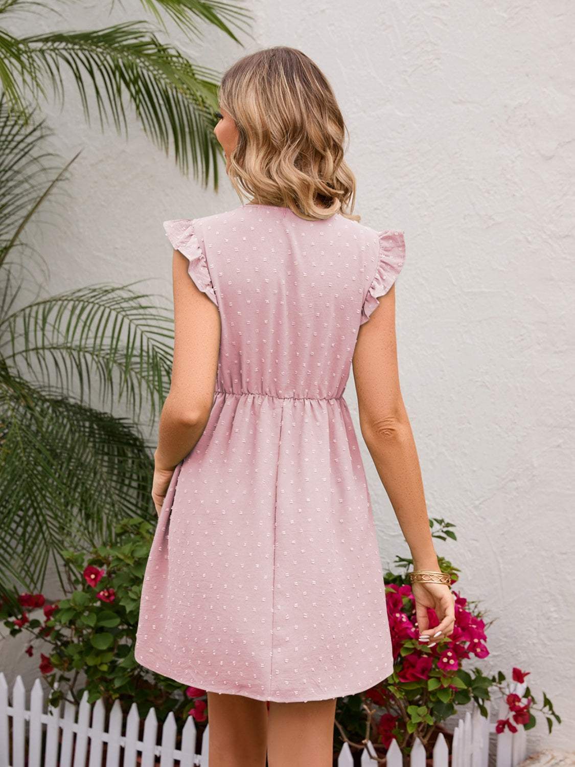 Swiss Dot Ruffled V-Neck Dress - Trendsi - Flyclothing LLC