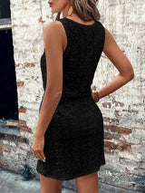 Eyelet Drawstring Round Neck Sleeveless Dress - Trendsi - Flyclothing LLC
