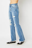 Judy Blue Full Size Distressed Raw Hem Bootcut Jeans - Trendsi