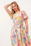 Lime 'N' Chili Watercolor Print Tie Front Midi Dress - Trendsi - Flyclothing LLC