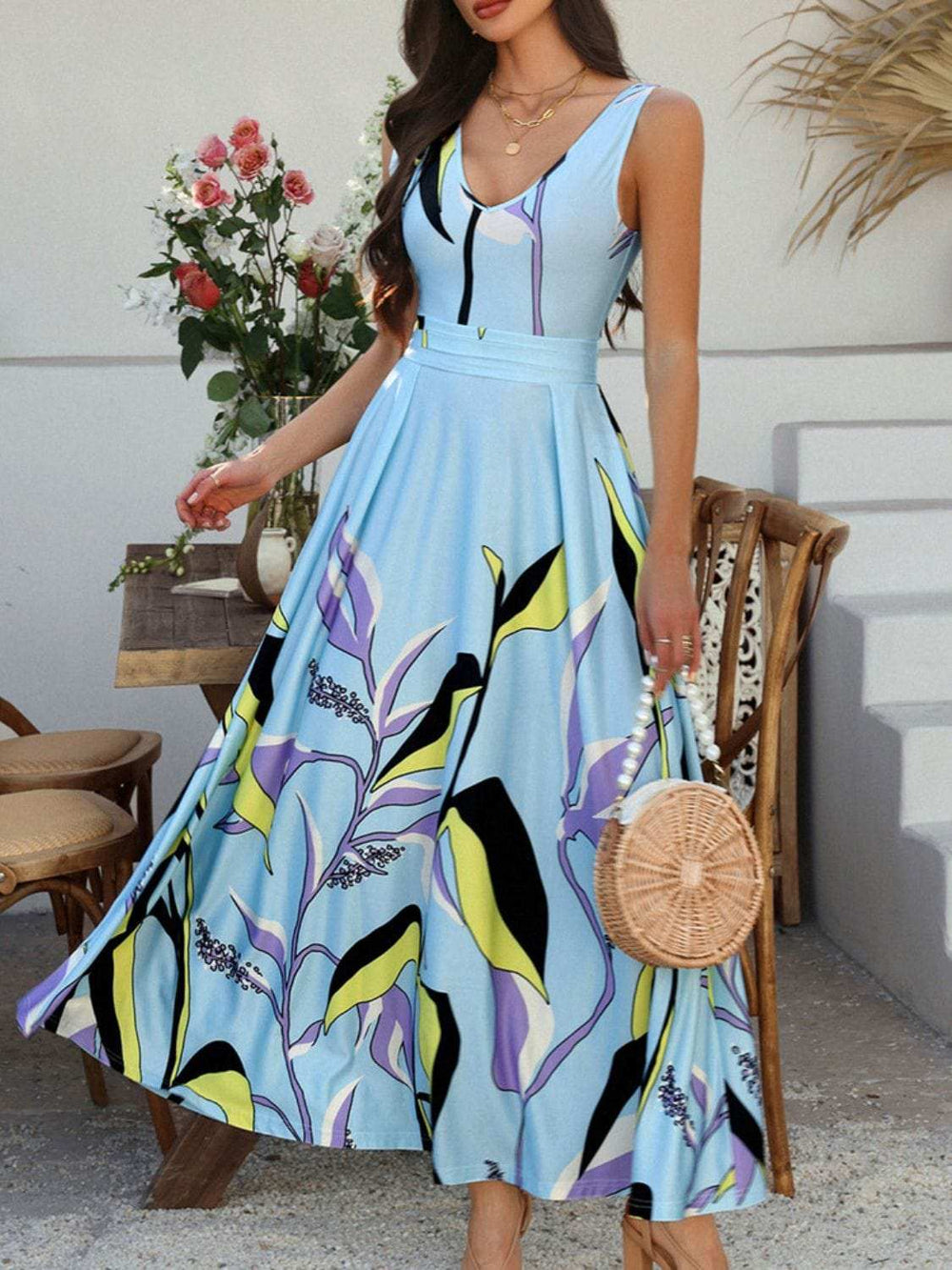 Devine Printed Sleeveless Maxi Dress - Trendsi - Flyclothing LLC
